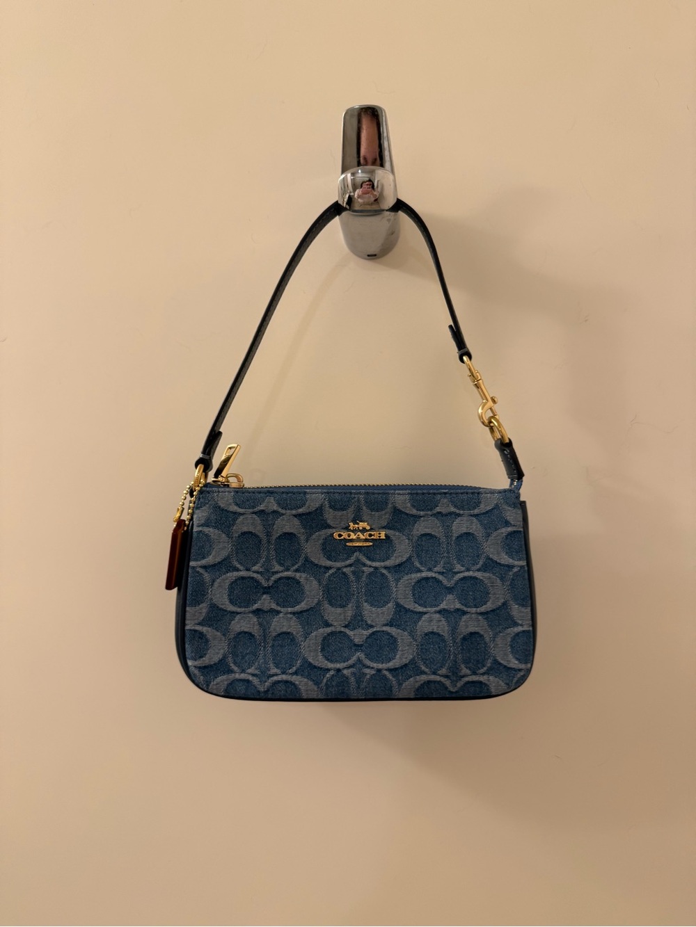 Coach Nolita 19 Denim Signature Mini Shoulder Bag in Blue with Gold Hardware